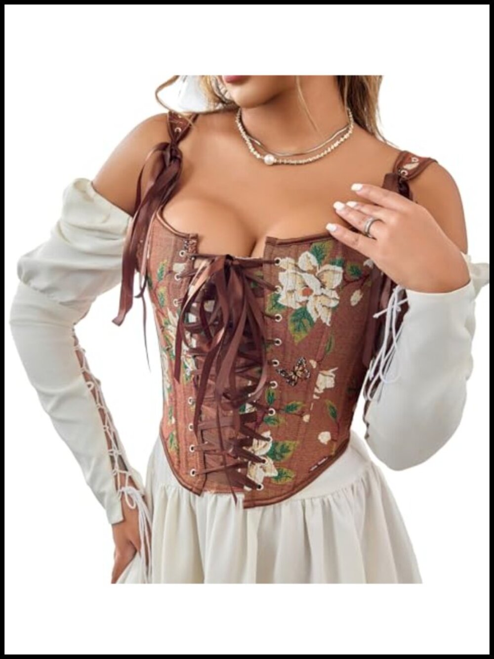 Lace Up Overbust Corset Top Renaissance Boned Bustier Bodice